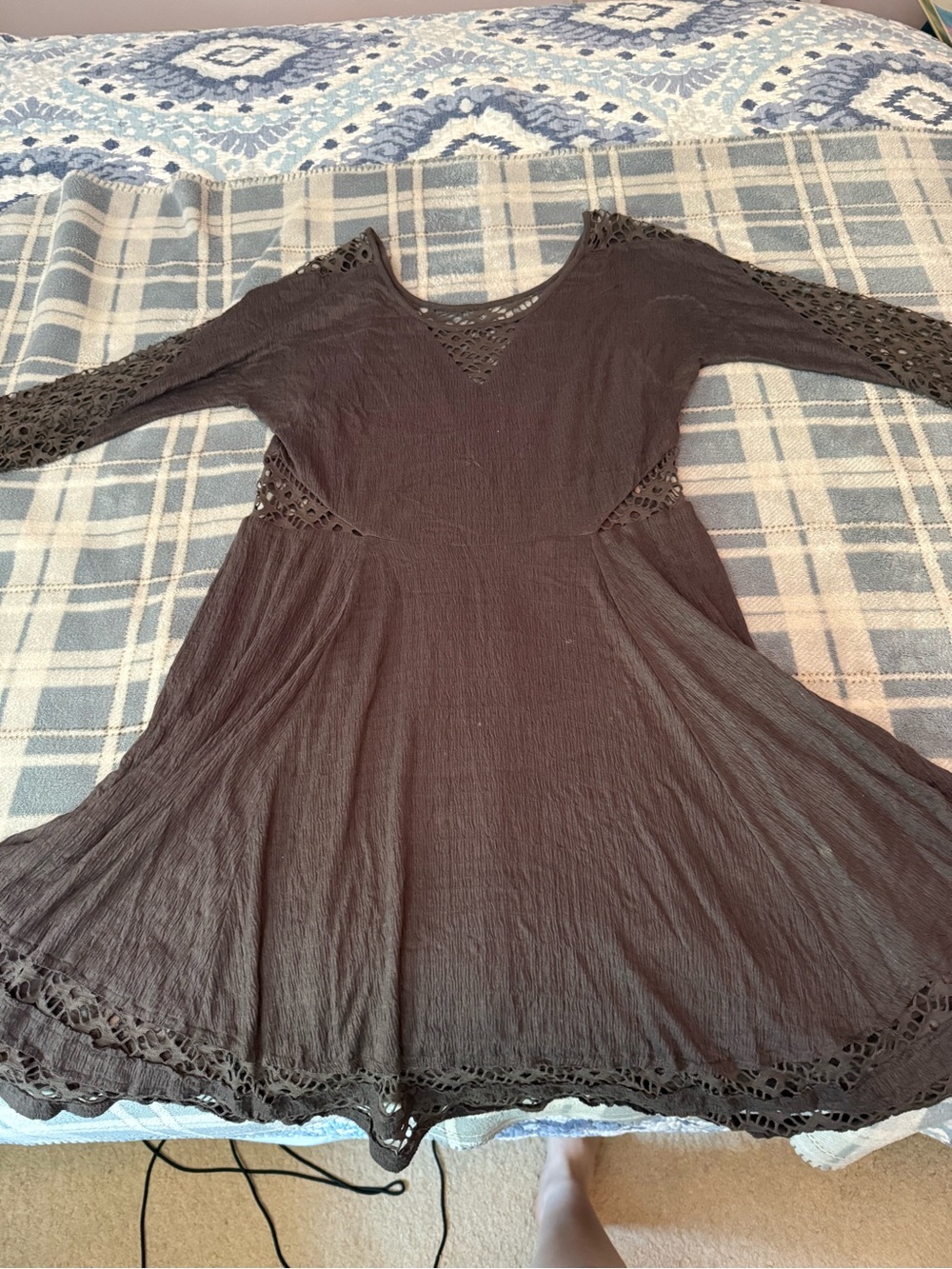 Free People Women's Charcoal Laser Cut Crochet Dress